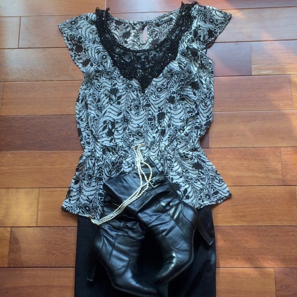 Black & White Sheer Top -S- Romy Collection - Picture 1 of 8